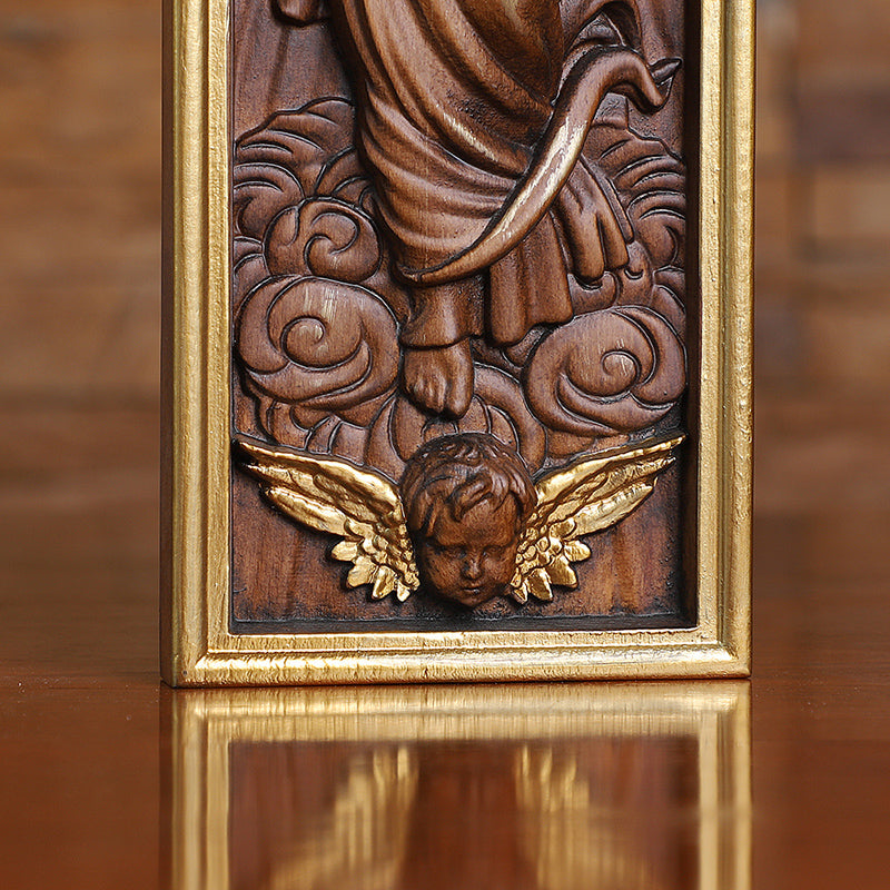 Hand-Carved Jesus Ascension Cross - Solid Wood Crucifix with Dove & Angels - Christian Home Altar Gift - QIADGE