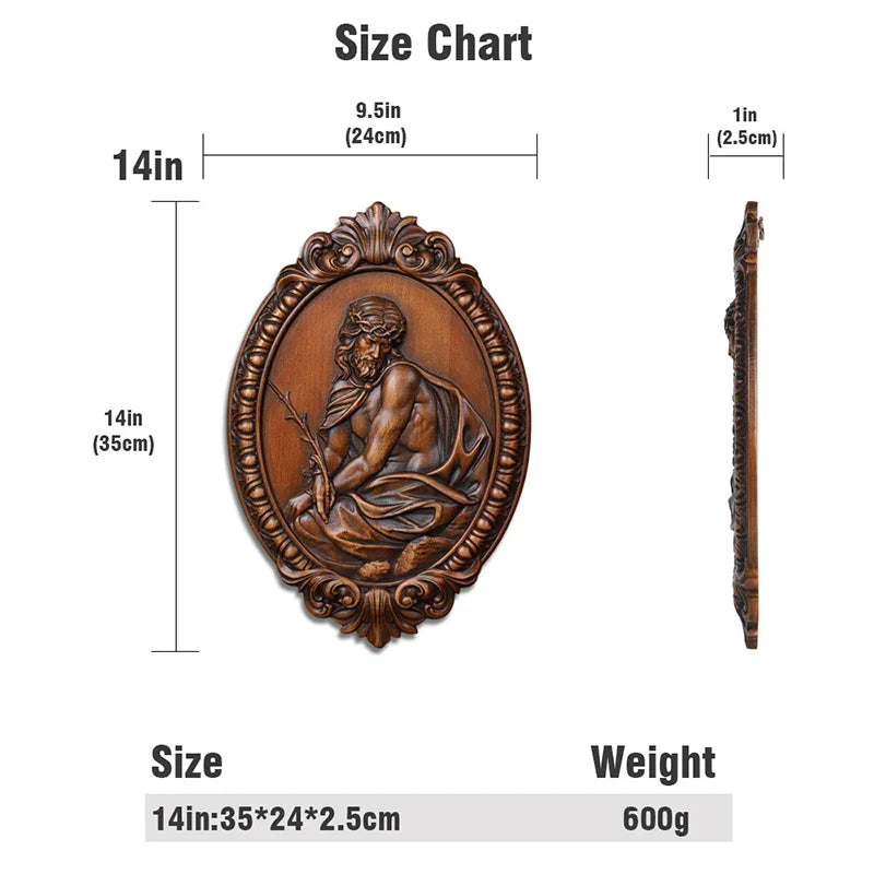 Hand Carved Jesus Contemplation Wood Plaque - Religious Wall Art for Home & Church Decor - QIADGE