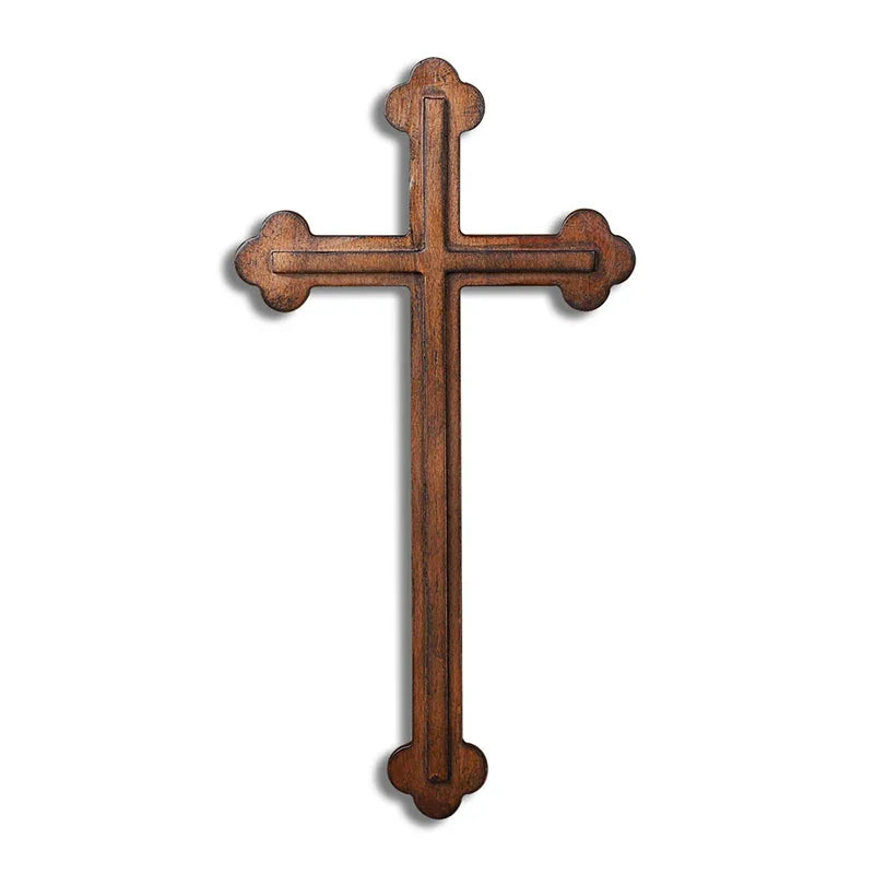 14 Inch Plain Wood Cross - Protestant Large Wall Cross - Solid Wood Church Decor - QIADGE