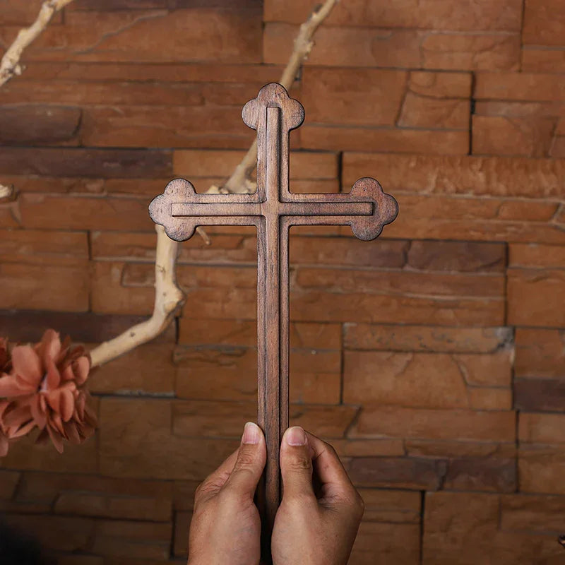 14 Inch Plain Wood Cross - Protestant Large Wall Cross - Solid Wood Church Decor - QIADGE