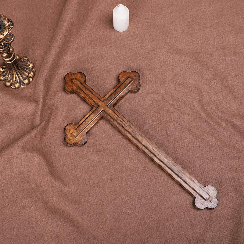14 Inch Plain Wood Cross - Protestant Large Wall Cross - Solid Wood Church Decor - QIADGE