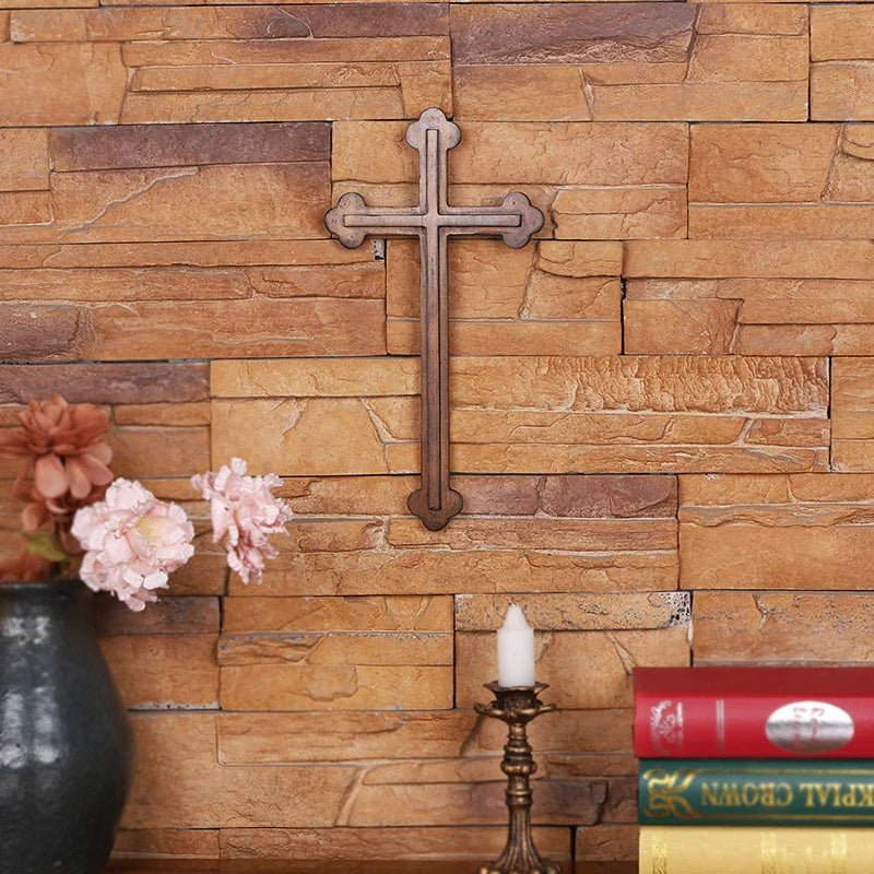 14 Inch Plain Wood Cross - Protestant Large Wall Cross - Solid Wood Church Decor - QIADGE