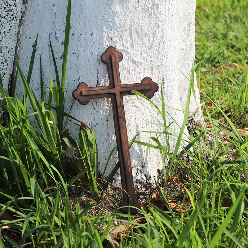 14 Inch Plain Wood Cross - Protestant Large Wall Cross - Solid Wood Church Decor - QIADGE