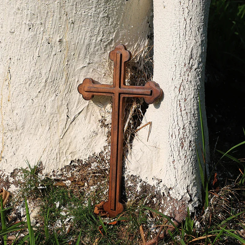 14 Inch Plain Wood Cross - Protestant Large Wall Cross - Solid Wood Church Decor - QIADGE