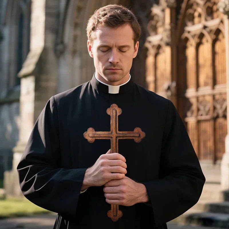 14 Inch Plain Wood Cross - Protestant Large Wall Cross - Solid Wood Church Decor - QIADGE