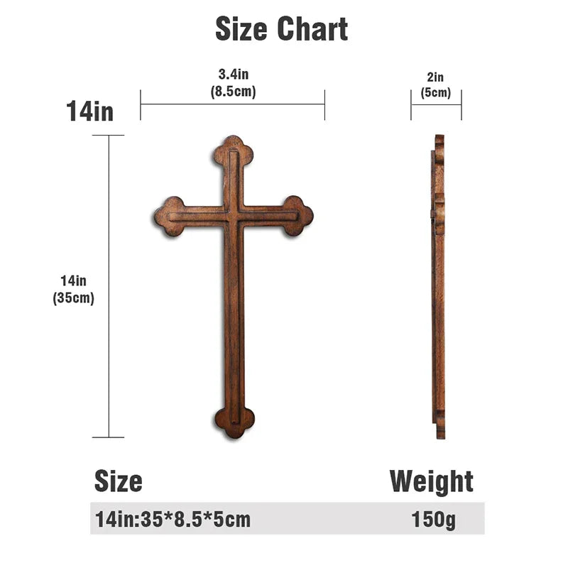14 Inch Plain Wood Cross - Protestant Large Wall Cross - Solid Wood Church Decor - QIADGE