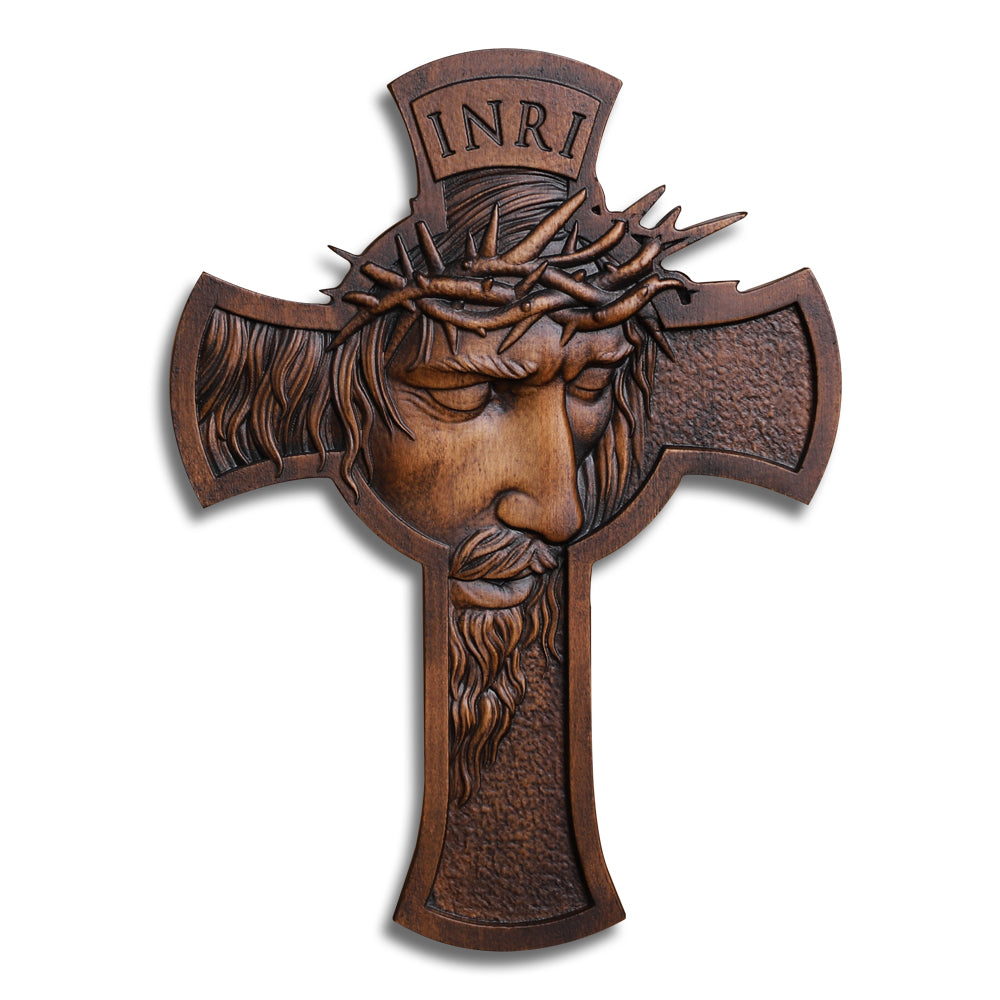 Jesus Crown of Thorns Wood Cross | Handcrafted Christian Crucifix - QIADGE