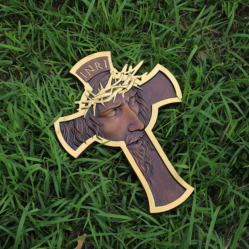 Jesus Crown of Thorns Wood Cross | Handcrafted Christian Crucifix - QIADGE