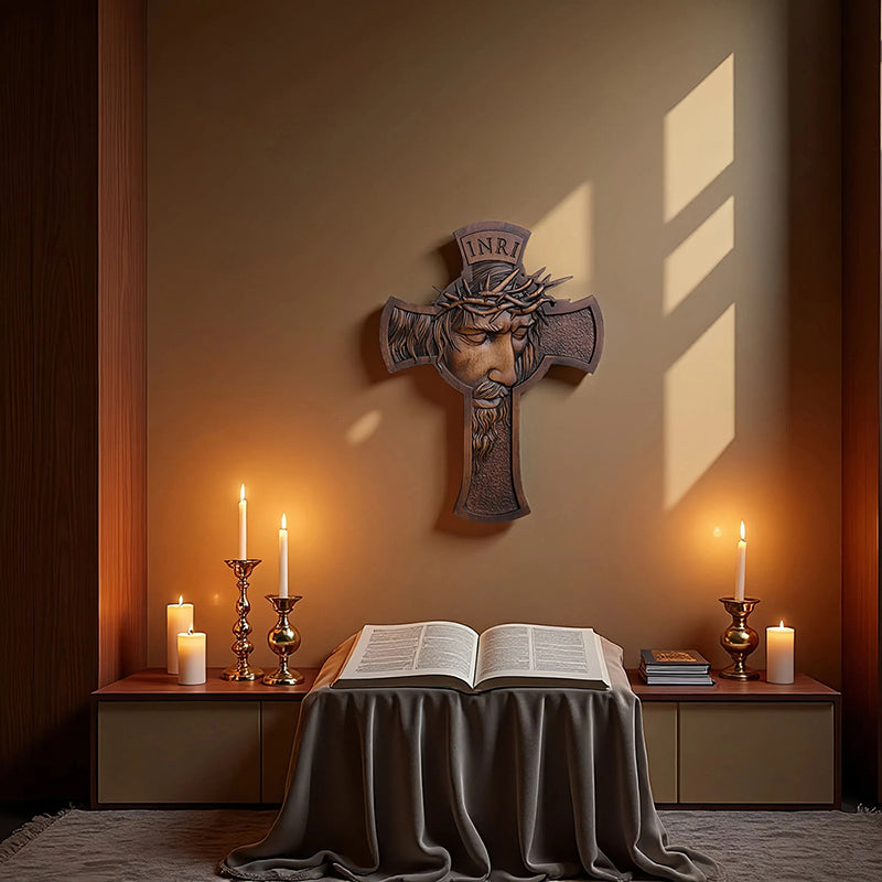 Jesus Crown of Thorns Wood Cross | Handcrafted Christian Crucifix - QIADGE