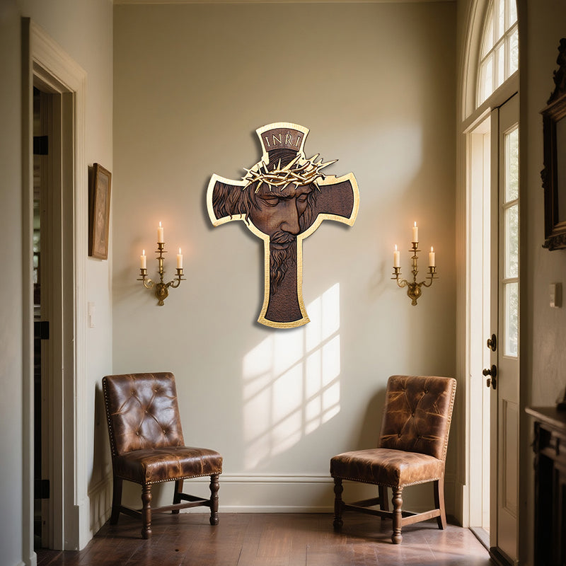 Jesus Crown of Thorns Wood Cross | Handcrafted Christian Crucifix - QIADGE