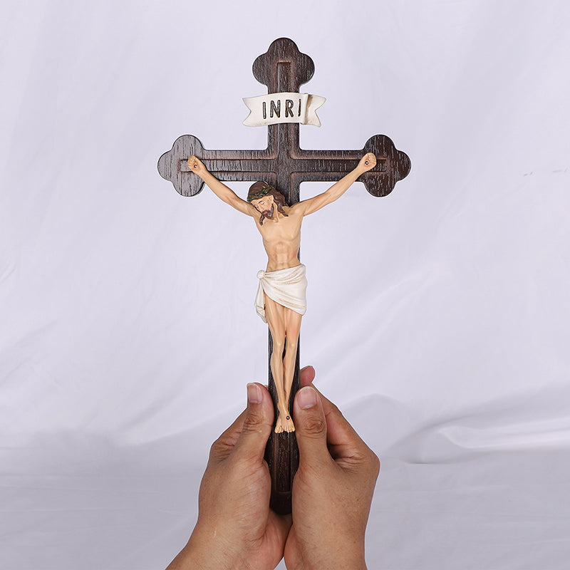 14" Jesus Crucifix - Hand Carved Suffering Christ - Church Home Altar - QIADGE