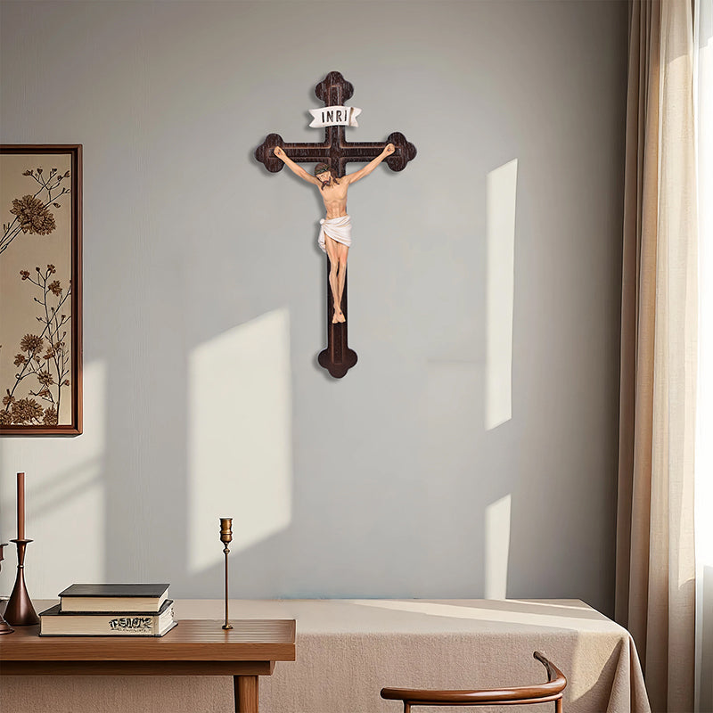 14" Jesus Crucifix - Hand Carved Suffering Christ - Church Home Altar - QIADGE