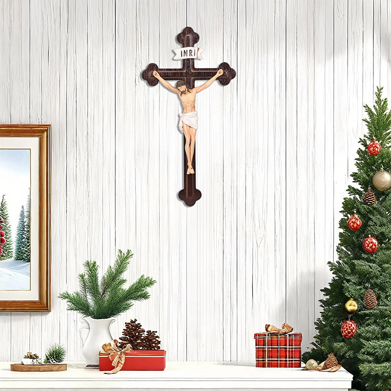 14" Jesus Crucifix - Hand Carved Suffering Christ - Church Home Altar - QIADGE