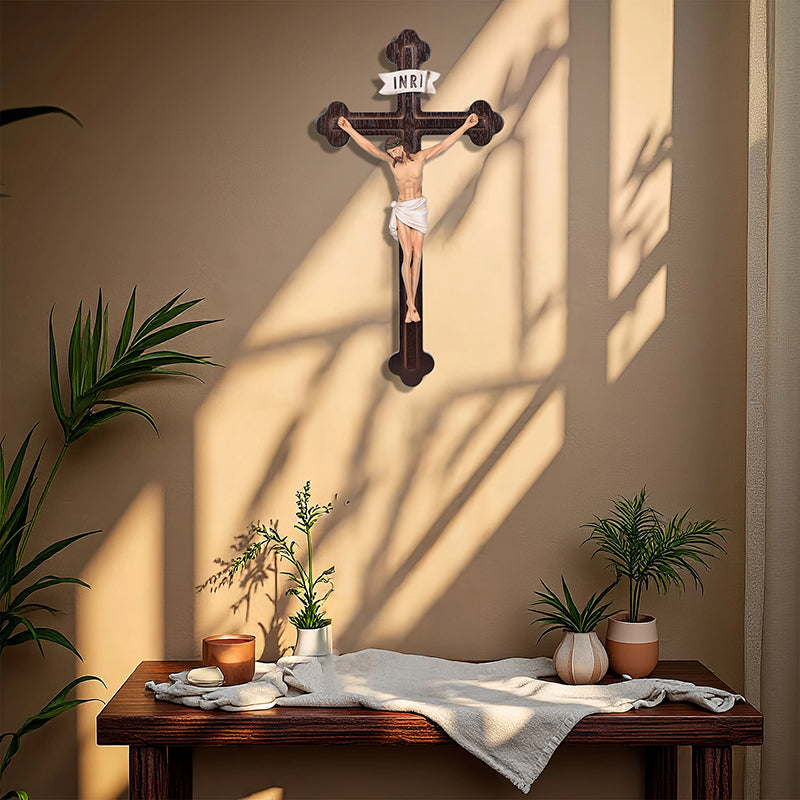 14" Jesus Crucifix - Hand Carved Suffering Christ - Church Home Altar - QIADGE