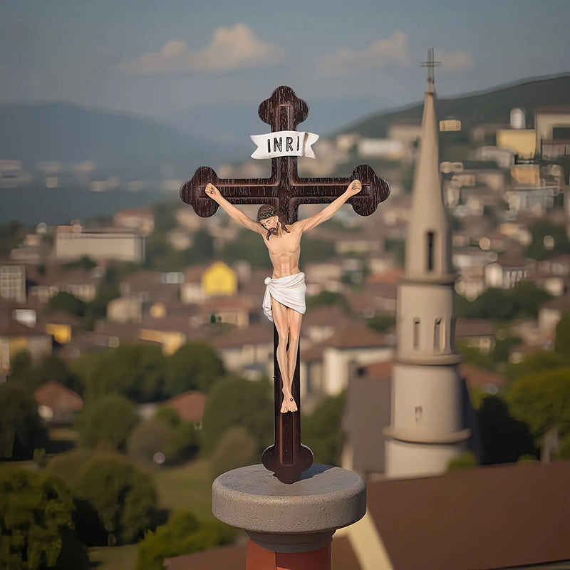 14" Jesus Crucifix - Hand Carved Suffering Christ - Church Home Altar - QIADGE