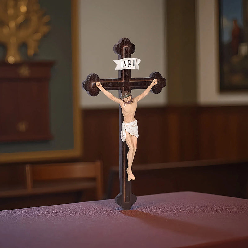 14" Jesus Crucifix - Hand Carved Suffering Christ - Church Home Altar - QIADGE