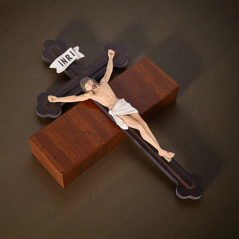 14" Jesus Crucifix - Hand Carved Suffering Christ - Church Home Altar - QIADGE