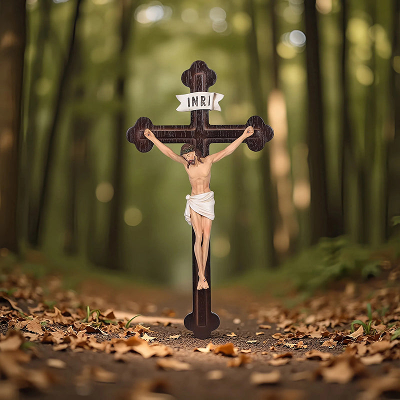 14" Jesus Crucifix - Hand Carved Suffering Christ - Church Home Altar - QIADGE