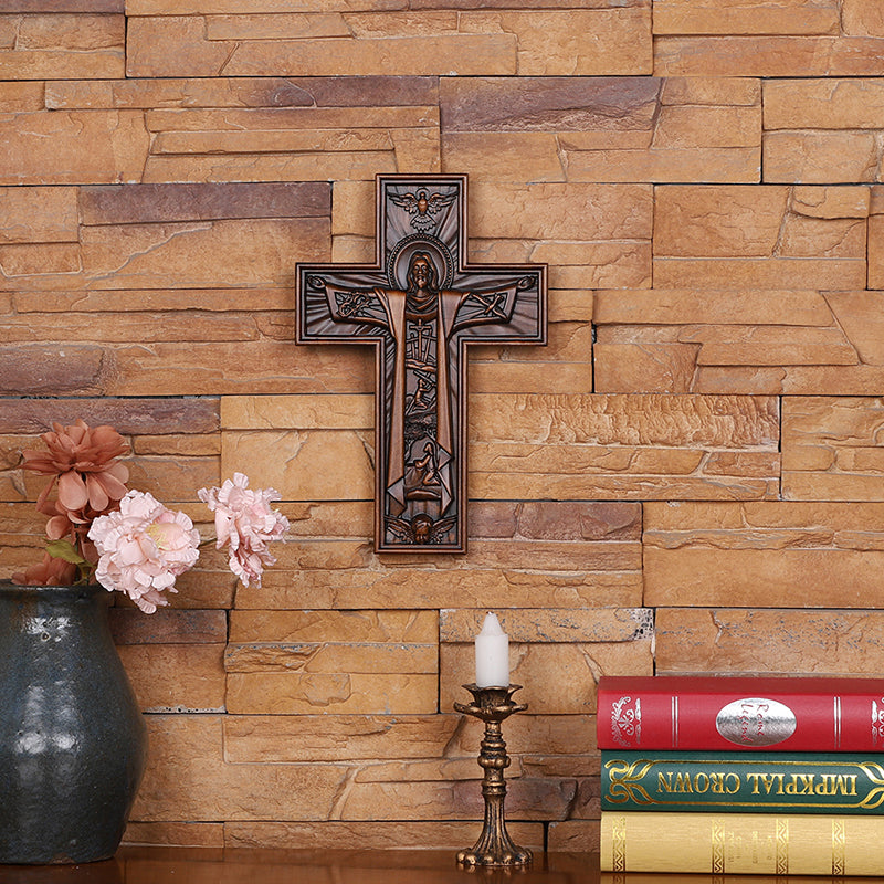 Hand Carved Jesus Crucifix - Church Wall Cross for Home Altar, Christian Gift - QIADGE