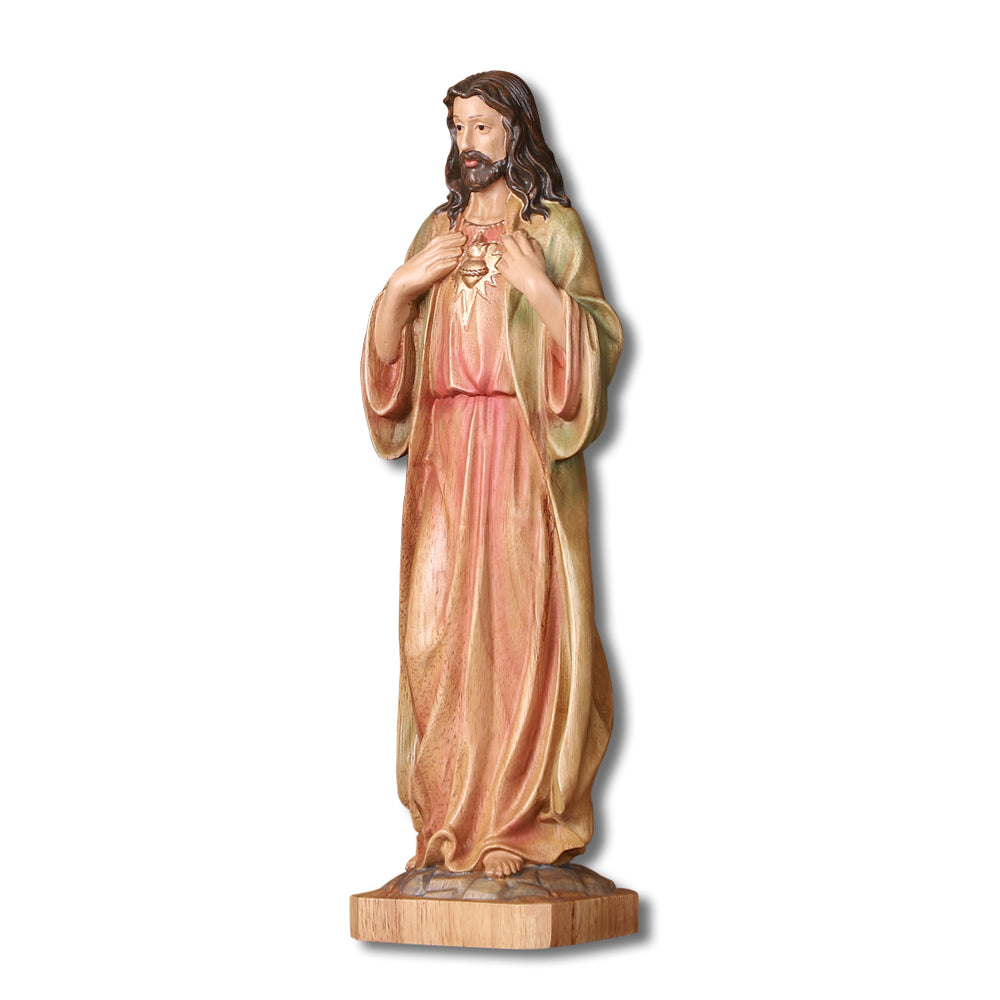Hand Painted Sacred Heart Jesus Statue - Wooden Catholic Home Altar Decor - QIADGE