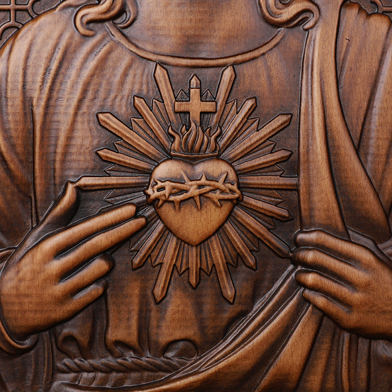 Hand Carved Sacred Heart of Jesus Statue - Catholic Devotional Wood Art, Christian Home Altar Gift - QIADGE