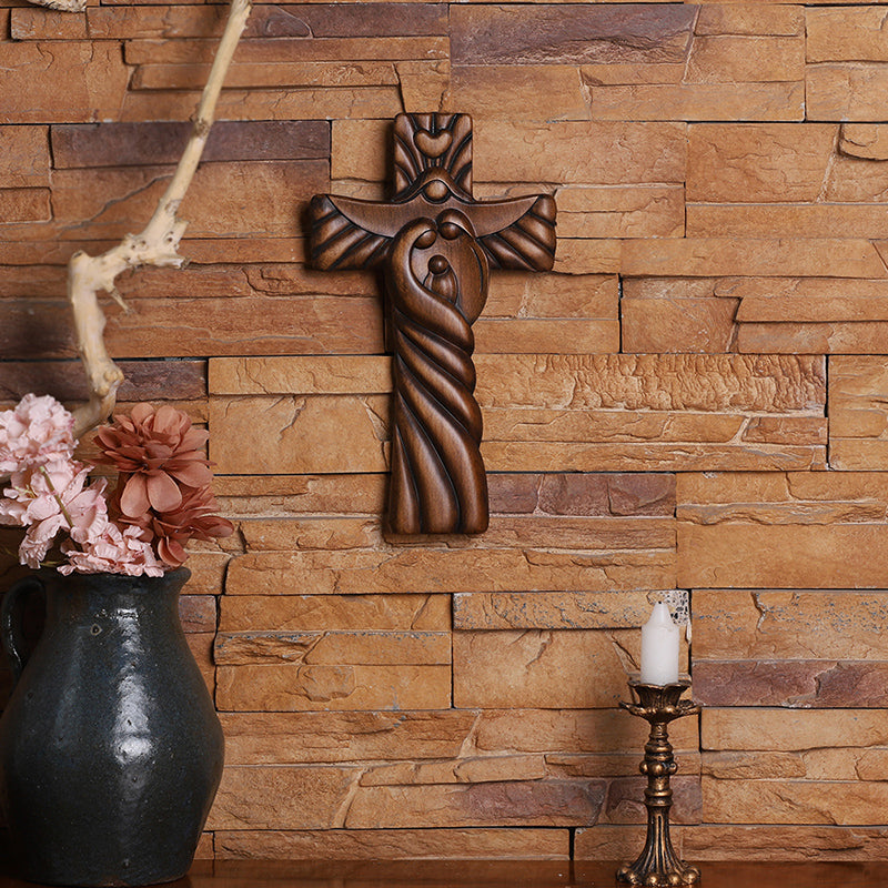 Holy Family Hand Carved Wood Icon | Joseph, Mary & Baby Jesus Figure - QIADGE