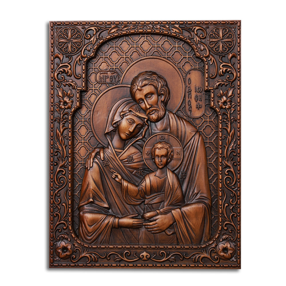 Holy Family Nativity Hand Carved Wood Sculpture - Christmas Manger Scene, Christian Altar Decor & Baptism Gift - QIADGE
