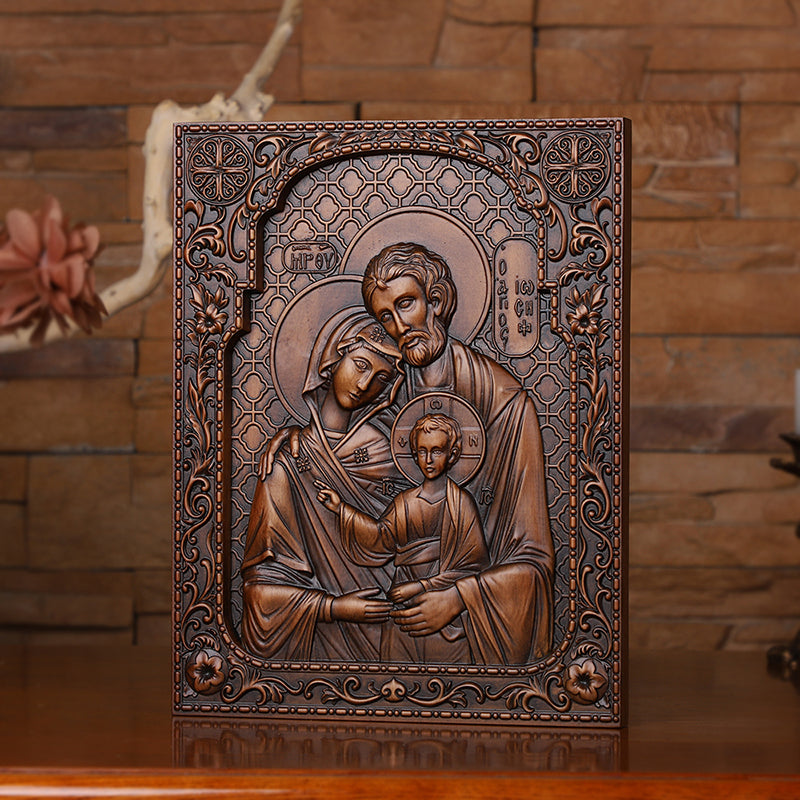 Holy Family Nativity Hand Carved Wood Sculpture - Christmas Manger Scene, Christian Altar Decor & Baptism Gift - QIADGE