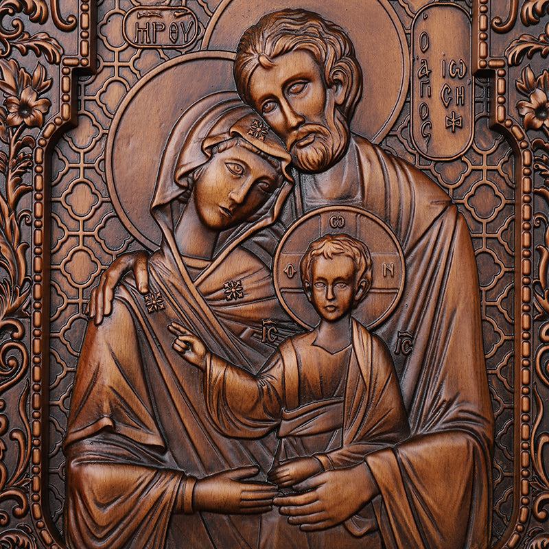 Holy Family Nativity Hand Carved Wood Sculpture - Christmas Manger Scene, Christian Altar Decor & Baptism Gift - QIADGE