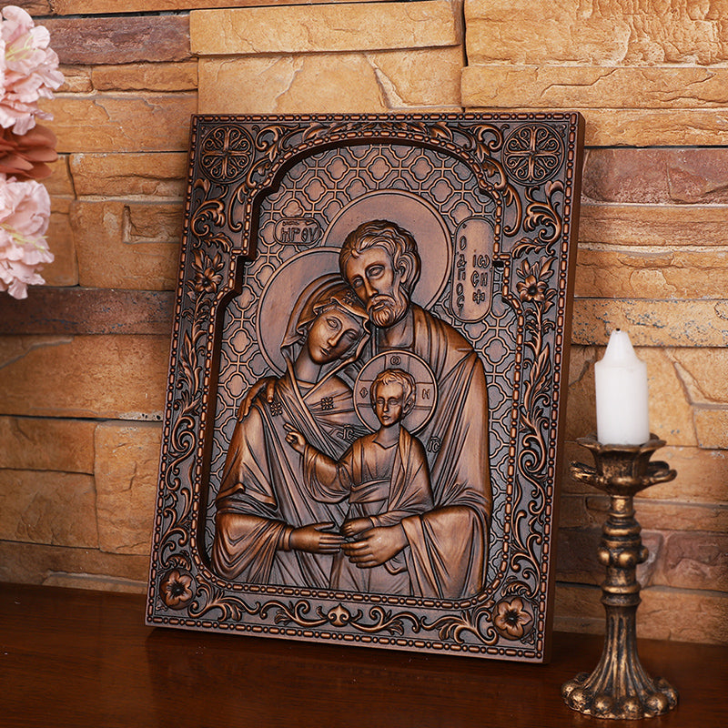 Holy Family Nativity Hand Carved Wood Sculpture - Christmas Manger Scene, Christian Altar Decor & Baptism Gift - QIADGE