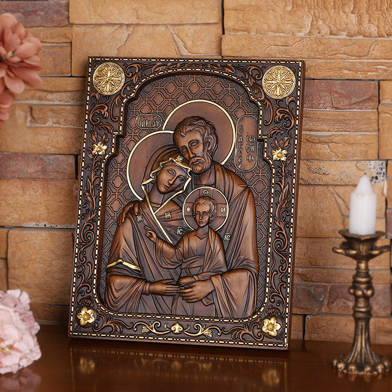 Holy Family Nativity Hand Carved Wood Sculpture - Christmas Manger Scene, Christian Altar Decor & Baptism Gift - QIADGE