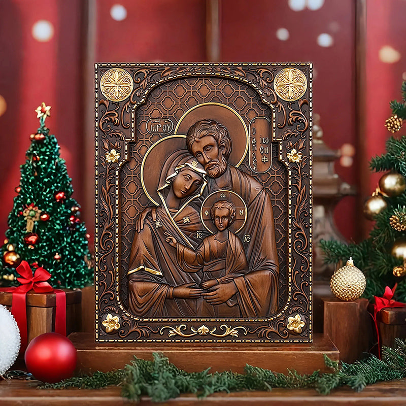 Holy Family Nativity Hand Carved Wood Sculpture - Christmas Manger Scene, Christian Altar Decor & Baptism Gift - QIADGE