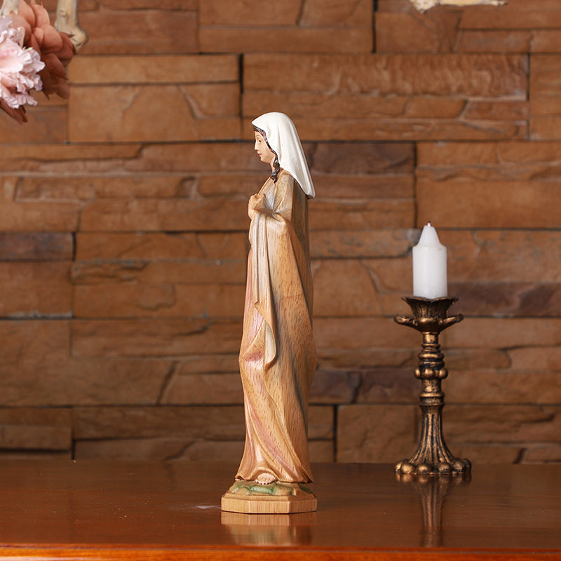 Hand-Carved Sacred Heart Mary Statue - Catholic Wood Sculpture, Hand-Painted Altar Decor, Christian Gift - QIADGE