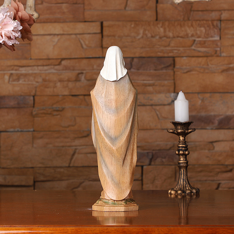 Hand-Carved Sacred Heart Mary Statue - Catholic Wood Sculpture, Hand-Painted Altar Decor, Christian Gift - QIADGE