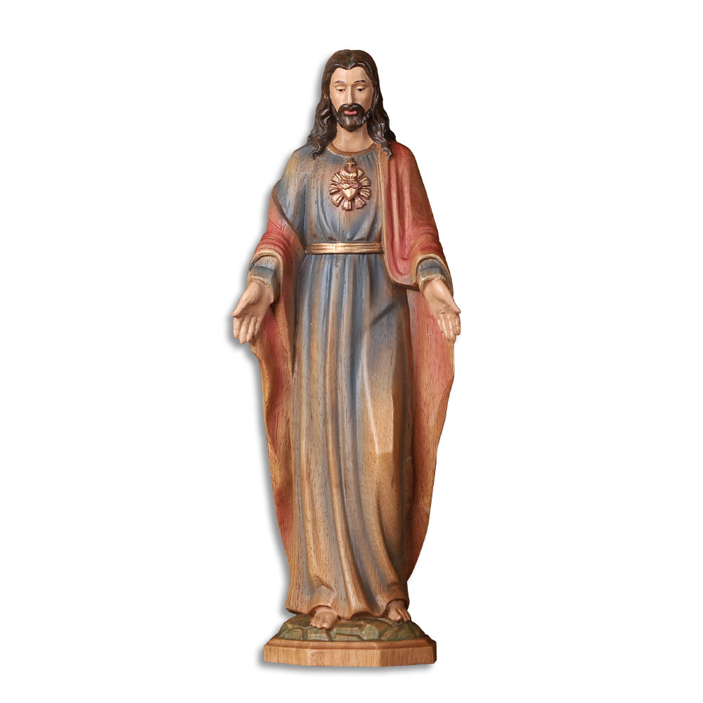 Redemption Jesus Statue - Hand-Carved Painted Wooden Christ Figure with Outstretched Arms, Christian Altar Decor & Sacred Home Blessing - QIADGE