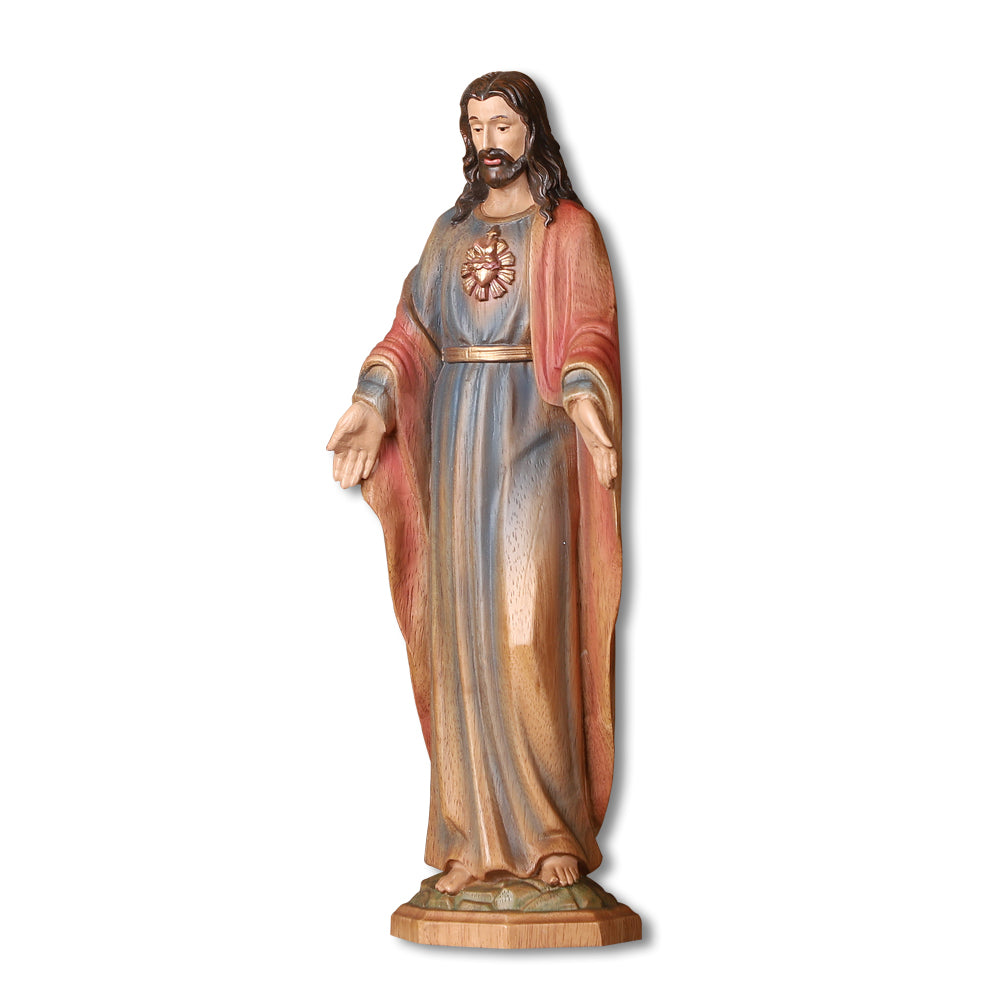 Redemption Jesus Statue - Hand-Carved Painted Wooden Christ Figure with Outstretched Arms, Christian Altar Decor & Sacred Home Blessing - QIADGE