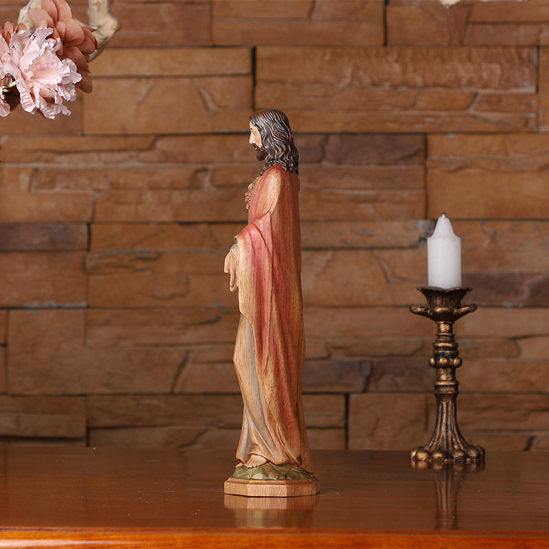 Redemption Jesus Statue - Hand-Carved Painted Wooden Christ Figure with Outstretched Arms, Christian Altar Decor & Sacred Home Blessing - QIADGE