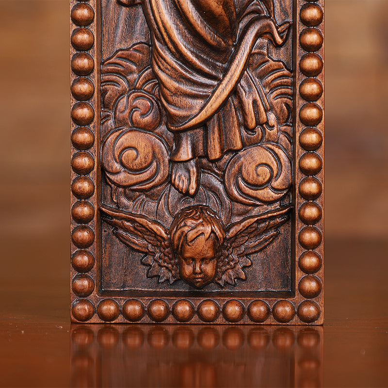 Hand Carved Jesus Ascension Cross - Wooden Wall Crucifix for Christian Decor - QIADGE