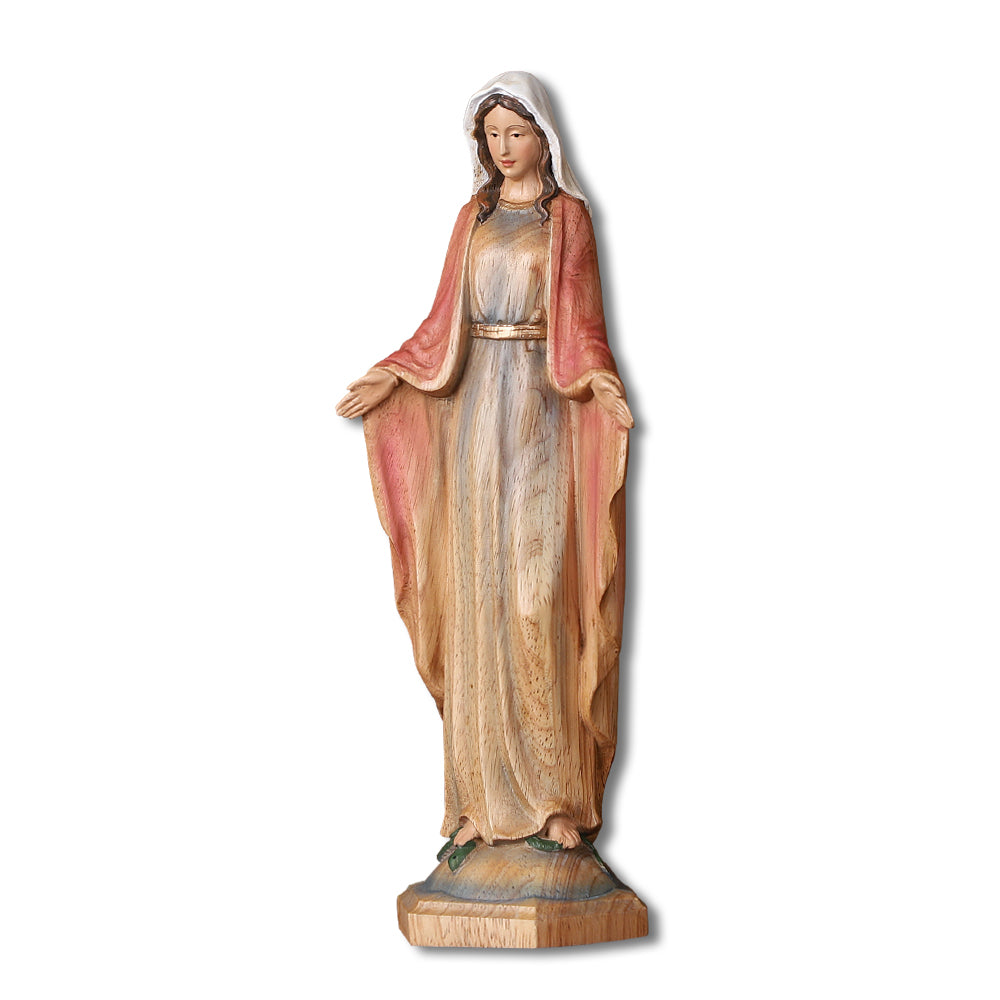 Hand-Painted Virgin Mary Wooden Statue|Blessing Hands Orans Pose|Home Altar Decor - QIADGE
