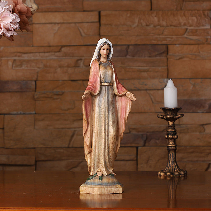 Hand-Painted Virgin Mary Wooden Statue|Blessing Hands Orans Pose|Home Altar Decor - QIADGE