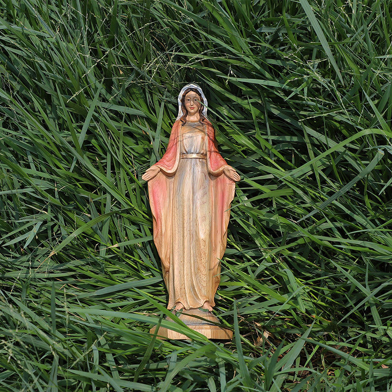 Hand-Painted Virgin Mary Wooden Statue|Blessing Hands Orans Pose|Home Altar Decor - QIADGE