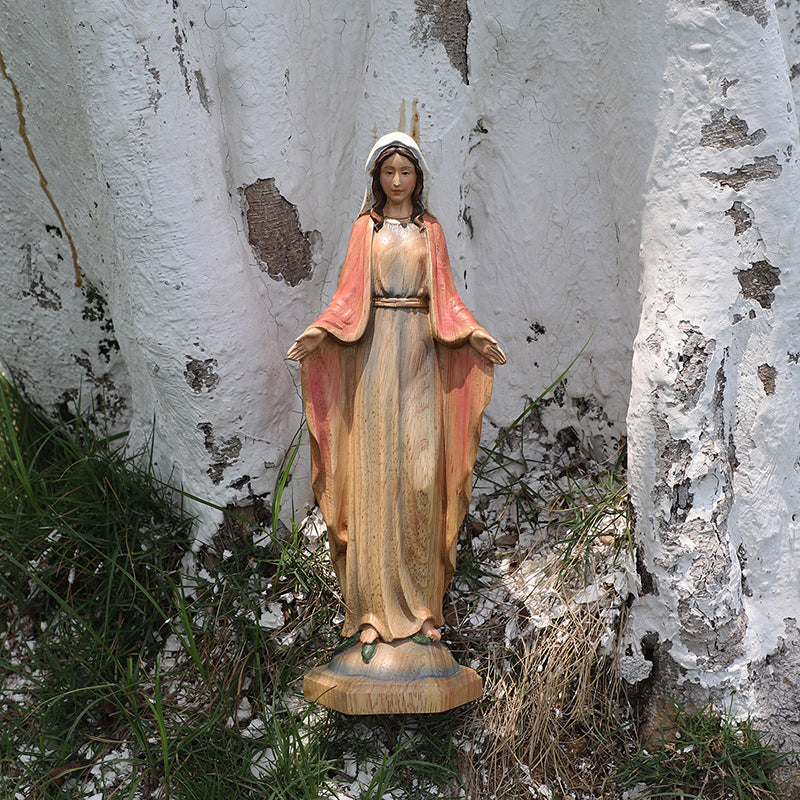 Hand-Painted Virgin Mary Wooden Statue|Blessing Hands Orans Pose|Home Altar Decor - QIADGE