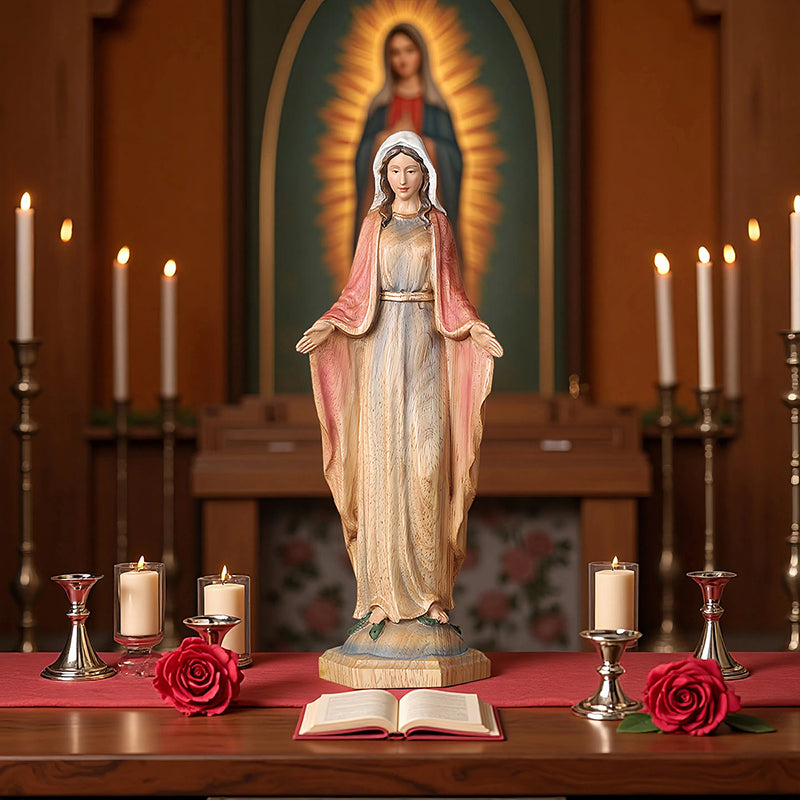 Hand-Painted Virgin Mary Wooden Statue|Blessing Hands Orans Pose|Home Altar Decor - QIADGE