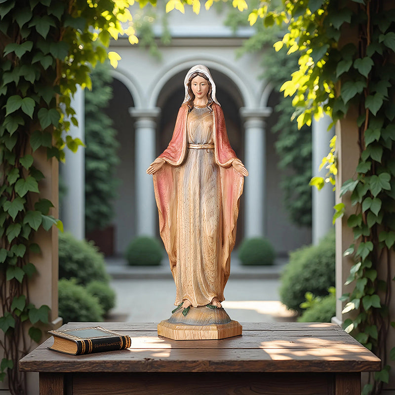 Hand-Painted Virgin Mary Wooden Statue|Blessing Hands Orans Pose|Home Altar Decor - QIADGE