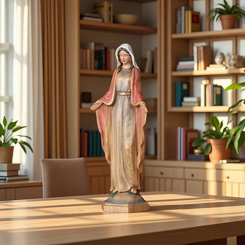 Hand-Painted Virgin Mary Wooden Statue|Blessing Hands Orans Pose|Home Altar Decor - QIADGE