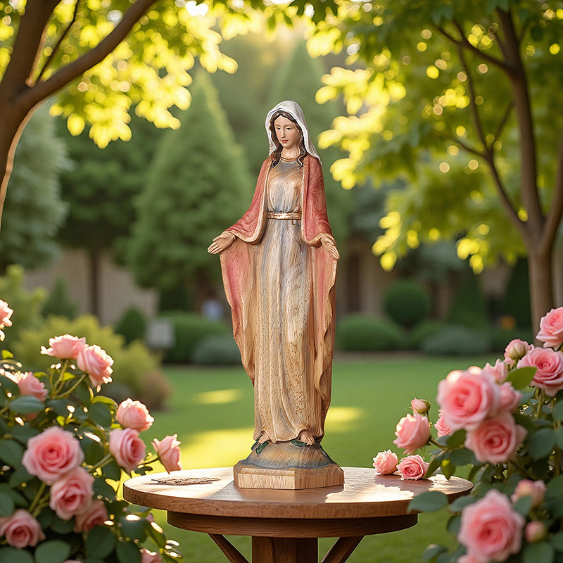Hand-Painted Virgin Mary Wooden Statue|Blessing Hands Orans Pose|Home Altar Decor - QIADGE