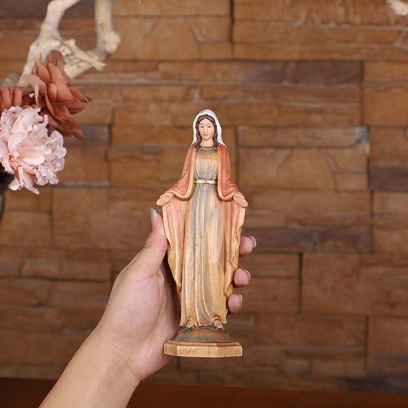 Hand-Painted Virgin Mary Wooden Statue|Blessing Hands Orans Pose|Home Altar Decor - QIADGE