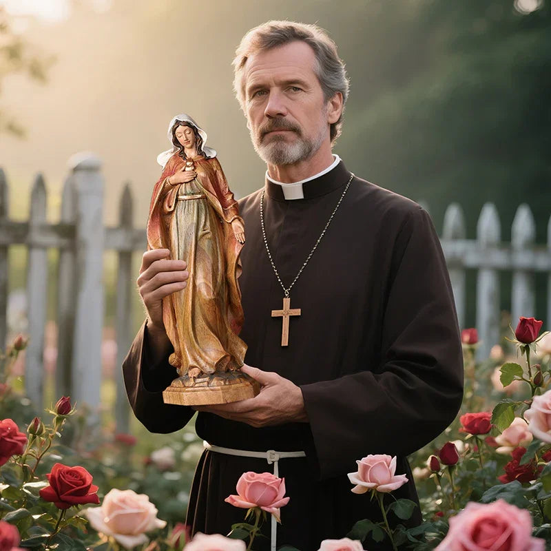 Hand-Carved Virgin Mary Statue - Catholic Painted Wood Sculpture for Home Altar & Prayer - QIADGE