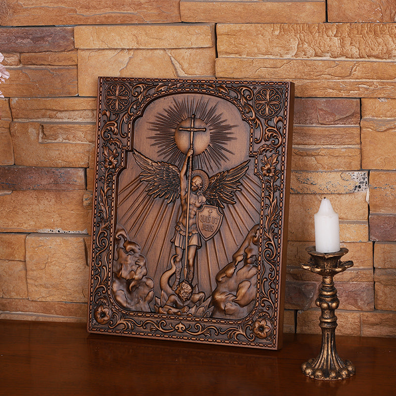 Handcrafted Archangel Michael Wooden Icon - Religious Wall Decor, Christian Gift & Best Home Altar 2025 - QIADGE