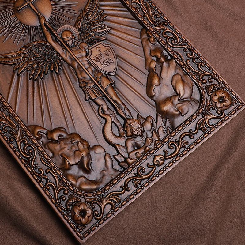 Handcrafted Archangel Michael Wooden Icon - Religious Wall Decor, Christian Gift & Best Home Altar 2025 - QIADGE